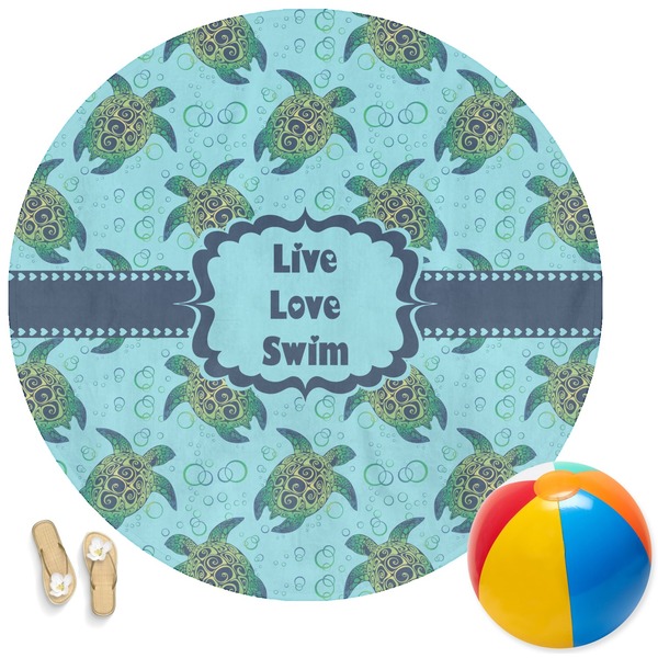 Custom Sea Turtles Round Beach Towel (Personalized)