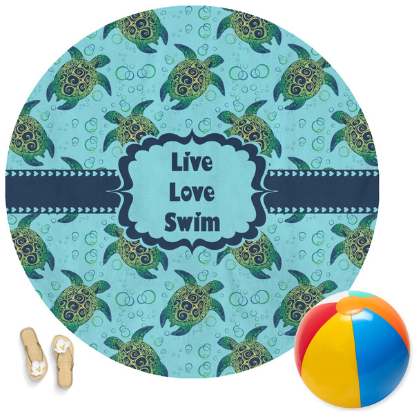 Custom Sea Turtles Round Beach Towel (Personalized)