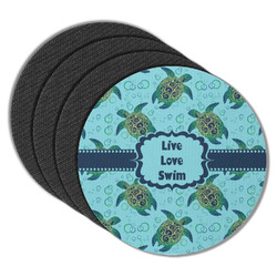 Sea Turtles Round Rubber Backed Coasters - Set of 4 (Personalized)