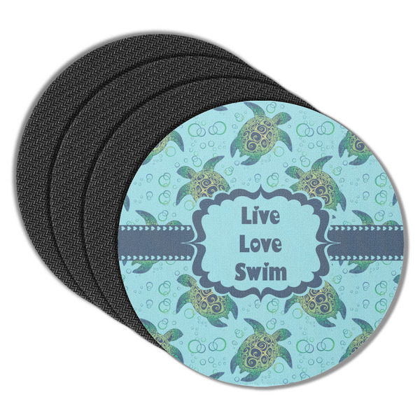 Custom Sea Turtles Round Rubber Backed Coasters - Set of 4 (Personalized)