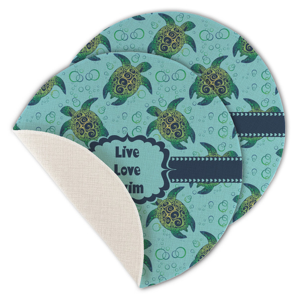 Custom Sea Turtles Round Linen Placemat - Single Sided - Set of 4