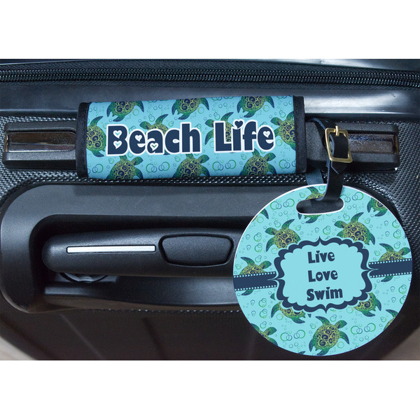 Sea Turtles Round Luggage Tag & Handle Wrap - In Context