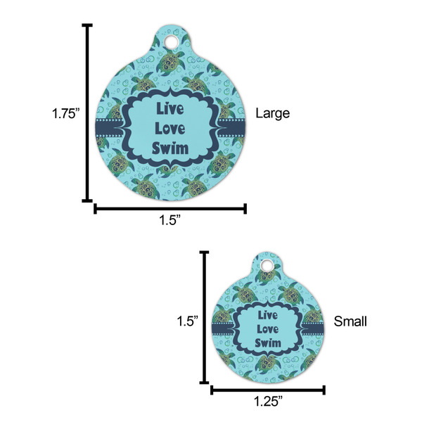 Sea Turtles Round Pet ID Tag - Large - Comparison Scale