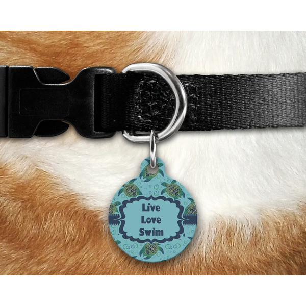 Sea Turtles Round Pet Tag on Collar & Dog