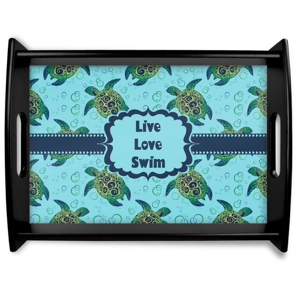 Custom Sea Turtles Black Wooden Tray - Large (Personalized)