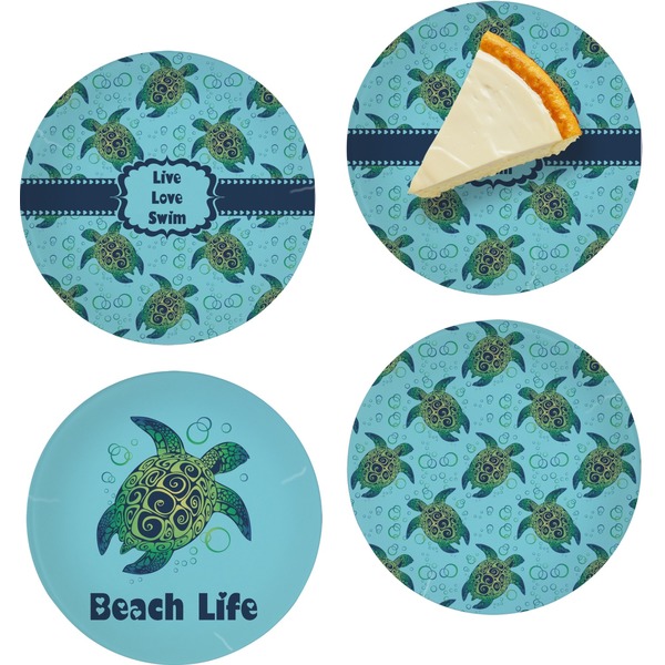 Custom Sea Turtles Set of 4 Glass Appetizer / Dessert Plate 8" (Personalized)