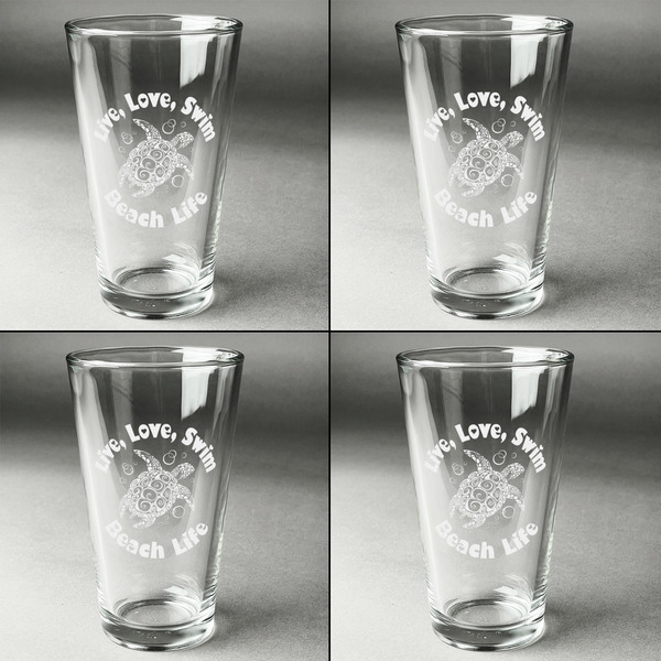 Sea Turtles Set of Four Engraved Beer Glasses - Individual View