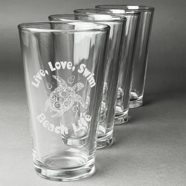 Sea Turtles Set of Four Engraved Pint Glasses - Set View