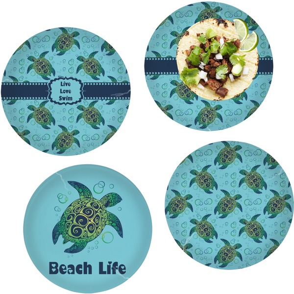 Custom Sea Turtles Set of 4 Glass Lunch / Dinner Plate 10" (Personalized)