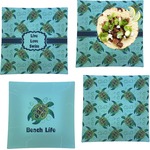 Sea Turtles Set of 4 Glass Square Lunch / Dinner Plate 9.5" (Personalized)