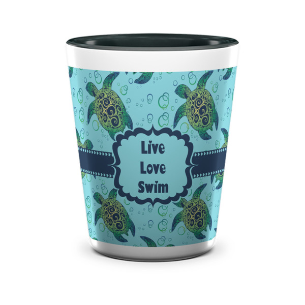 Custom Sea Turtles Ceramic Shot Glass - 1.5 oz - Two Tone - Set of 4