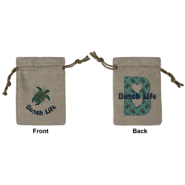 Custom Sea Turtles Small Burlap Gift Bag - Front & Back