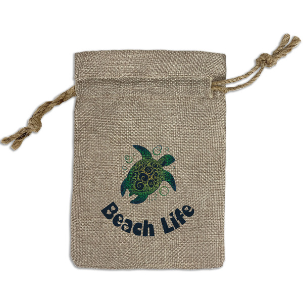 Custom Sea Turtles Small Burlap Gift Bag - Front