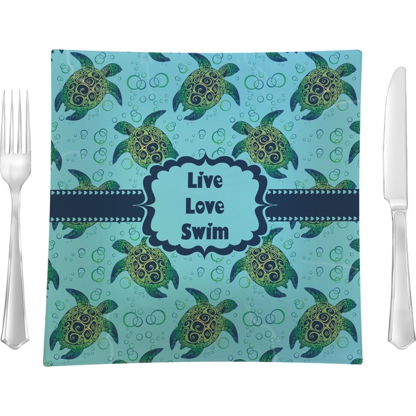 Custom Sea Turtles 9.5" Glass Square Lunch / Dinner Plate- Single or Set of 4 (Personalized)