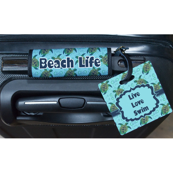 Sea Turtles Square Luggage Tag & Handle Wrap - In Context