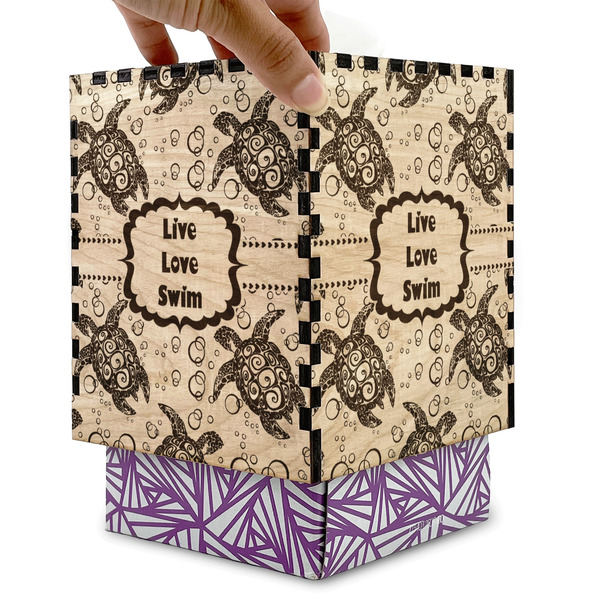 Sea Turtles Square Tissue Box Covers - Wood - with box