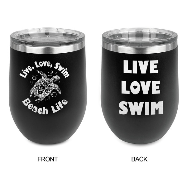 Sea Turtles Stainless Wine Tumblers - Black - Double Sided - Approval