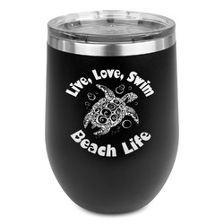 Sea Turtles Stemless Stainless Steel Wine Tumbler - Black - Double Sided