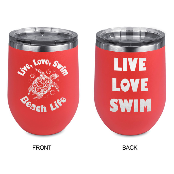 Sea Turtles Stainless Wine Tumblers - Coral - Double Sided - Approval