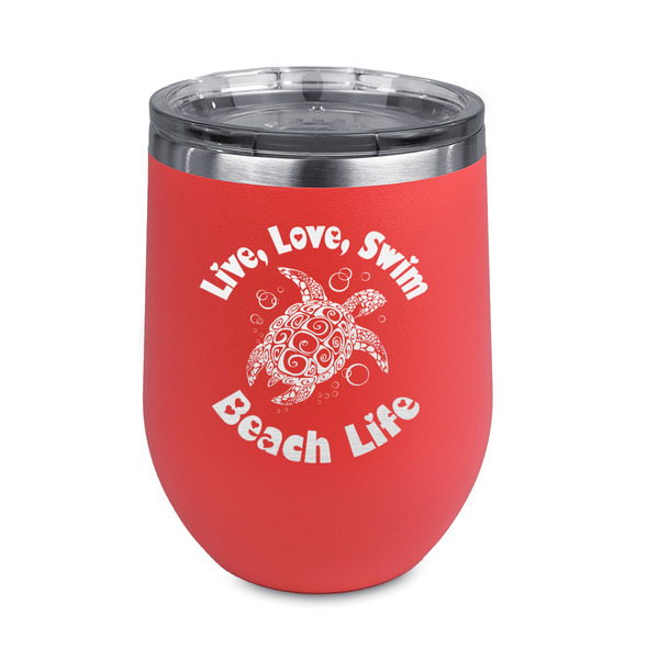 Custom Sea Turtles Stemless Stainless Steel Wine Tumbler - Coral - Double Sided