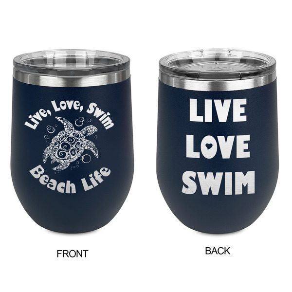 Sea Turtles Stainless Wine Tumblers - Navy - Double Sided - Approval