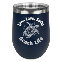 Sea Turtles Stemless Stainless Steel Wine Tumbler - Navy - Double Sided