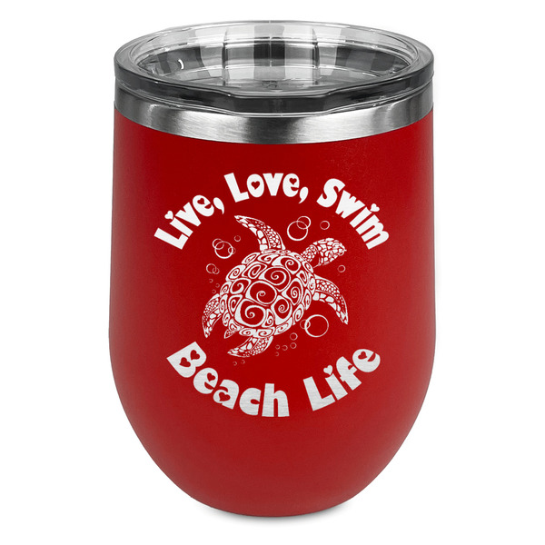 Custom Sea Turtles Stemless Stainless Steel Wine Tumbler - Red - Double Sided