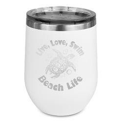 Sea Turtles Stemless Stainless Steel Wine Tumbler - White - Double Sided