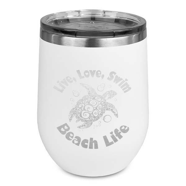 Custom Sea Turtles Stemless Stainless Steel Wine Tumbler - White - Single Sided