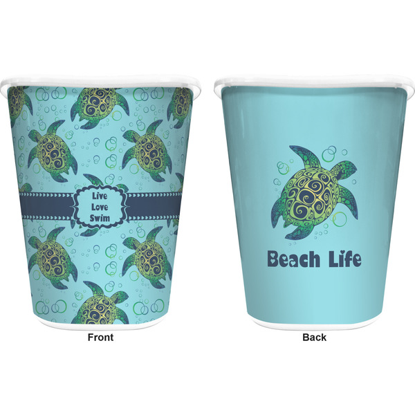 Sea Turtles Trash Can White - Front and Back - Apvl