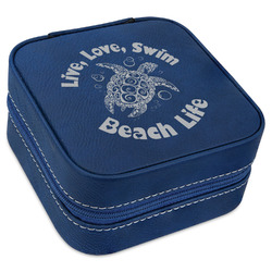 Sea Turtles Travel Jewelry Box - Navy Blue Leather
