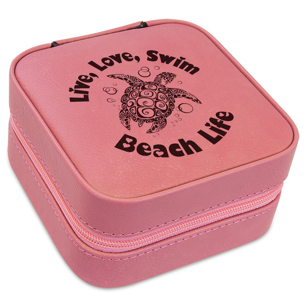 Custom Sea Turtles Travel Jewelry Boxes - Pink Leather