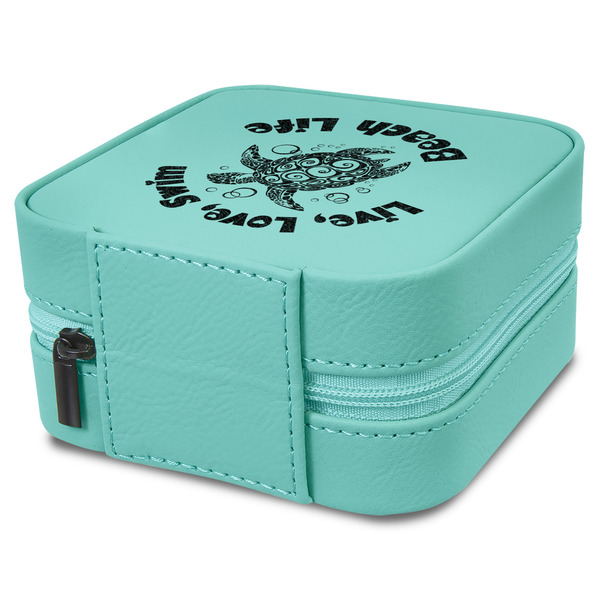 Sea Turtles Travel Jewelry Boxes - Leather - Teal - View from Rear