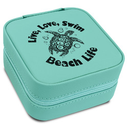 Sea Turtles Travel Jewelry Box - Teal Leather