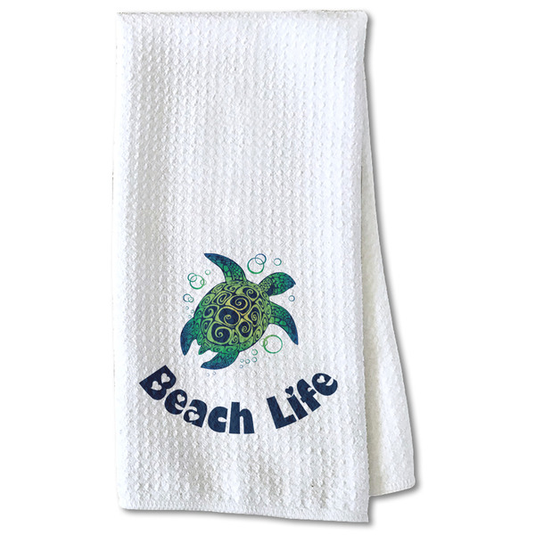 Custom Sea Turtles Kitchen Towel - Waffle Weave - Partial Print