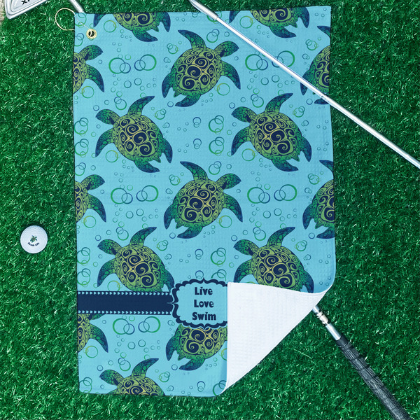Sea Turtles Waffle Weave Golf Towel - In Context