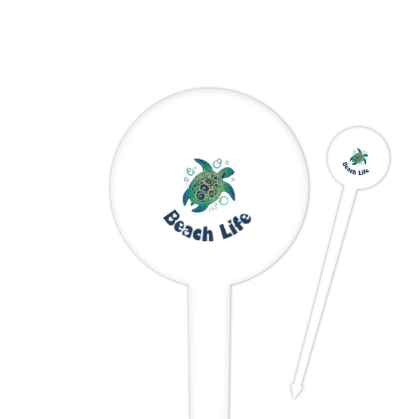 Custom Sea Turtles 4" Round Plastic Food Picks - White - Single Sided