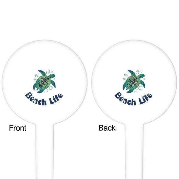 Sea Turtles White Plastic 4" Food Pick - Round - Double Sided - Front & Back
