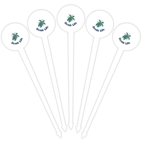 Sea Turtles White Plastic 4" Food Pick - Round - Fan View