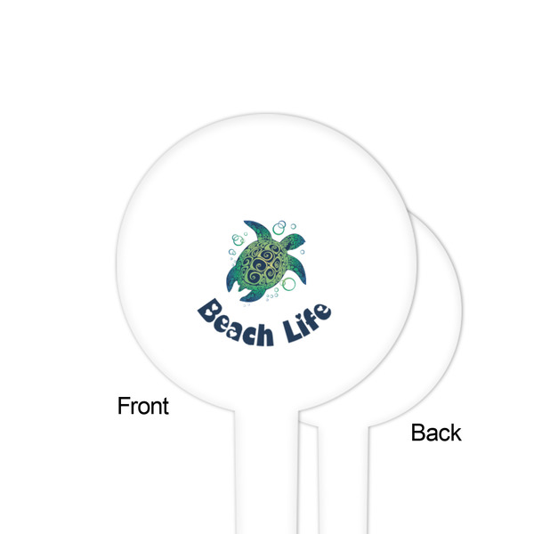 Sea Turtles White Plastic 4" Food Pick - Round - Single Sided - Front & Back