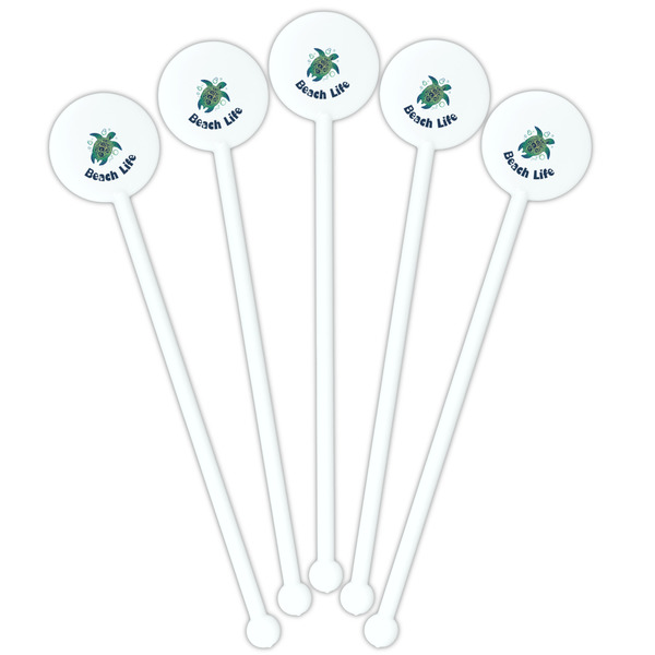 Sea Turtles White Plastic 5.5" Stir Stick - Fan View