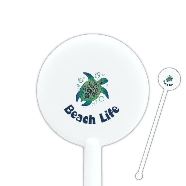 Custom Sea Turtles 5.5" Round Plastic Stir Sticks - White - Single Sided