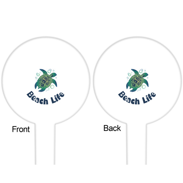 Sea Turtles White Plastic 6" Food Pick - Round - Double Sided - Front & Back