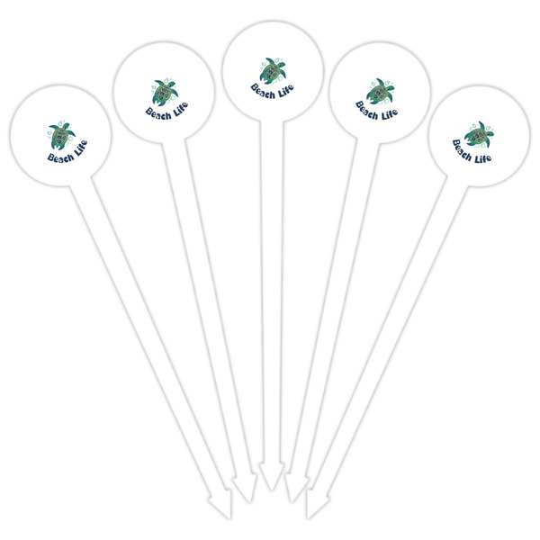 Sea Turtles White Plastic 6" Food Pick - Round - Fan View