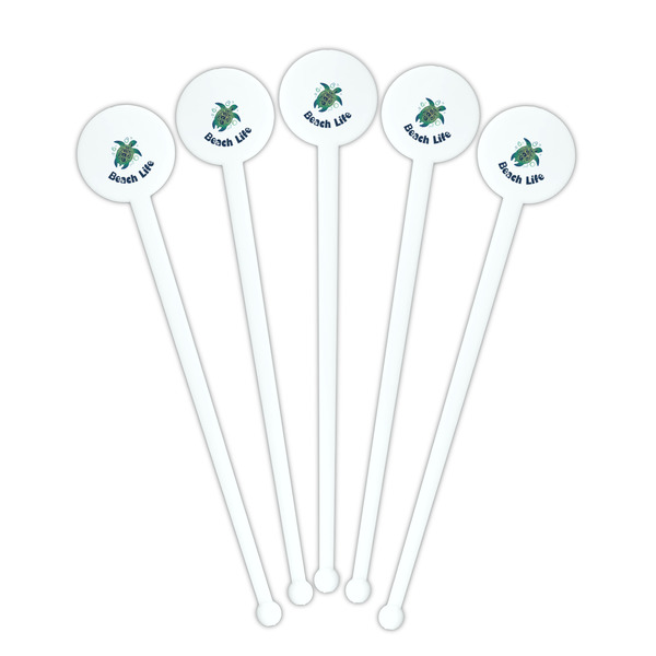 Sea Turtles White Plastic 7" Stir Stick - Round - Fan View