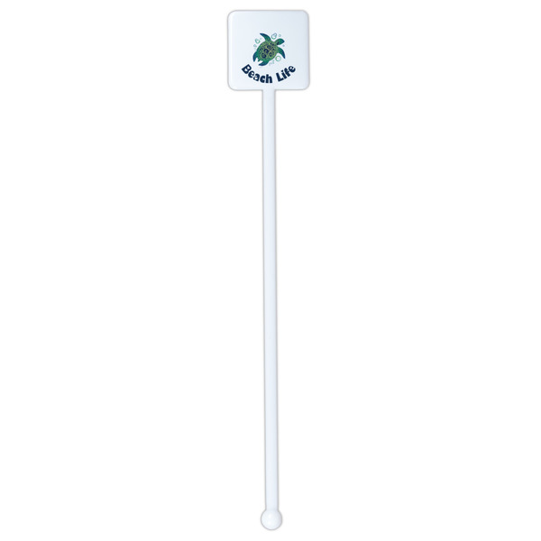 Sea Turtles White Plastic Stir Stick - Double Sided - Square - Single Stick