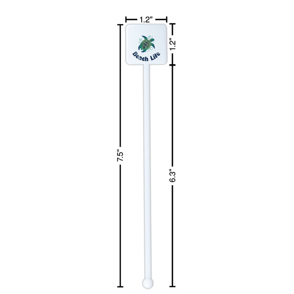 Sea Turtles White Plastic Stir Stick - Square - Dimensions