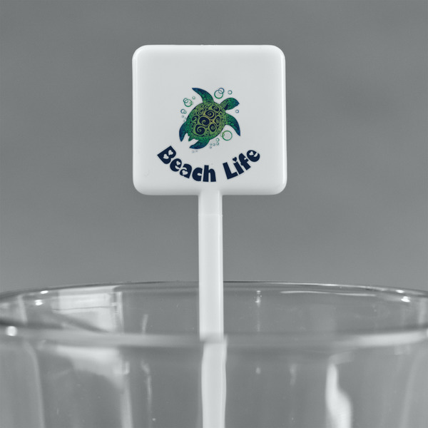 Sea Turtles White Plastic Stir Stick - Square - Main