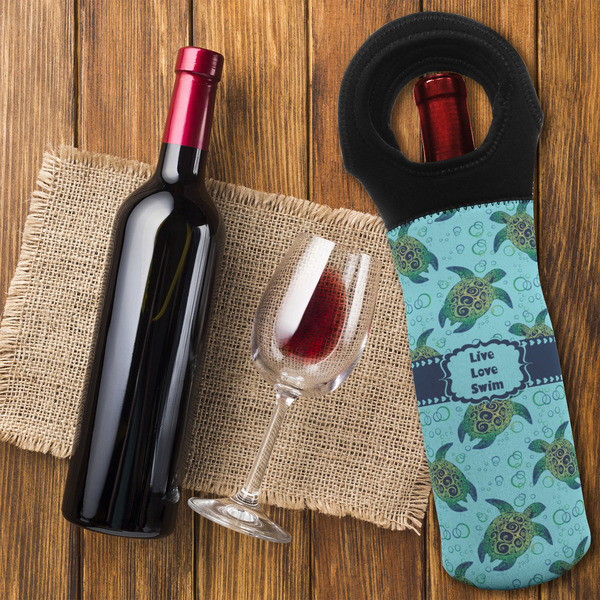 Sea Turtles Wine Tote Bag - FLATLAY