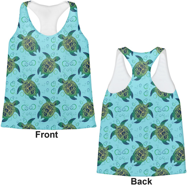 Sea Turtles Womens Racerback Tank Tops - Medium - Front and Back